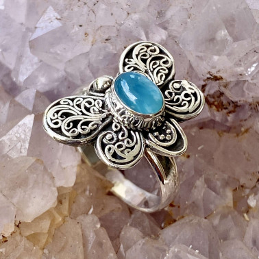 RR 15024 LR-HANDMADE 925 BALI STERLING SILVER BUTERFLY RINGS WITH LARIMAR